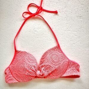 PINK Coral Mesh Nude Bikini Top S‎